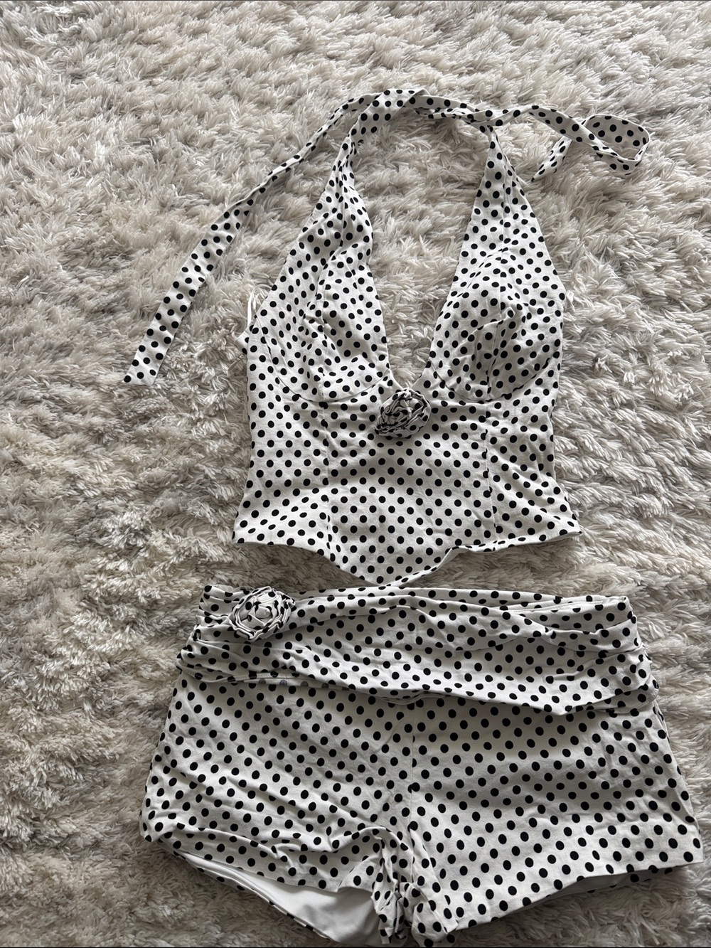 Outcast Polka Dot Halter Tankini Top & Swim Shorts - Black on White